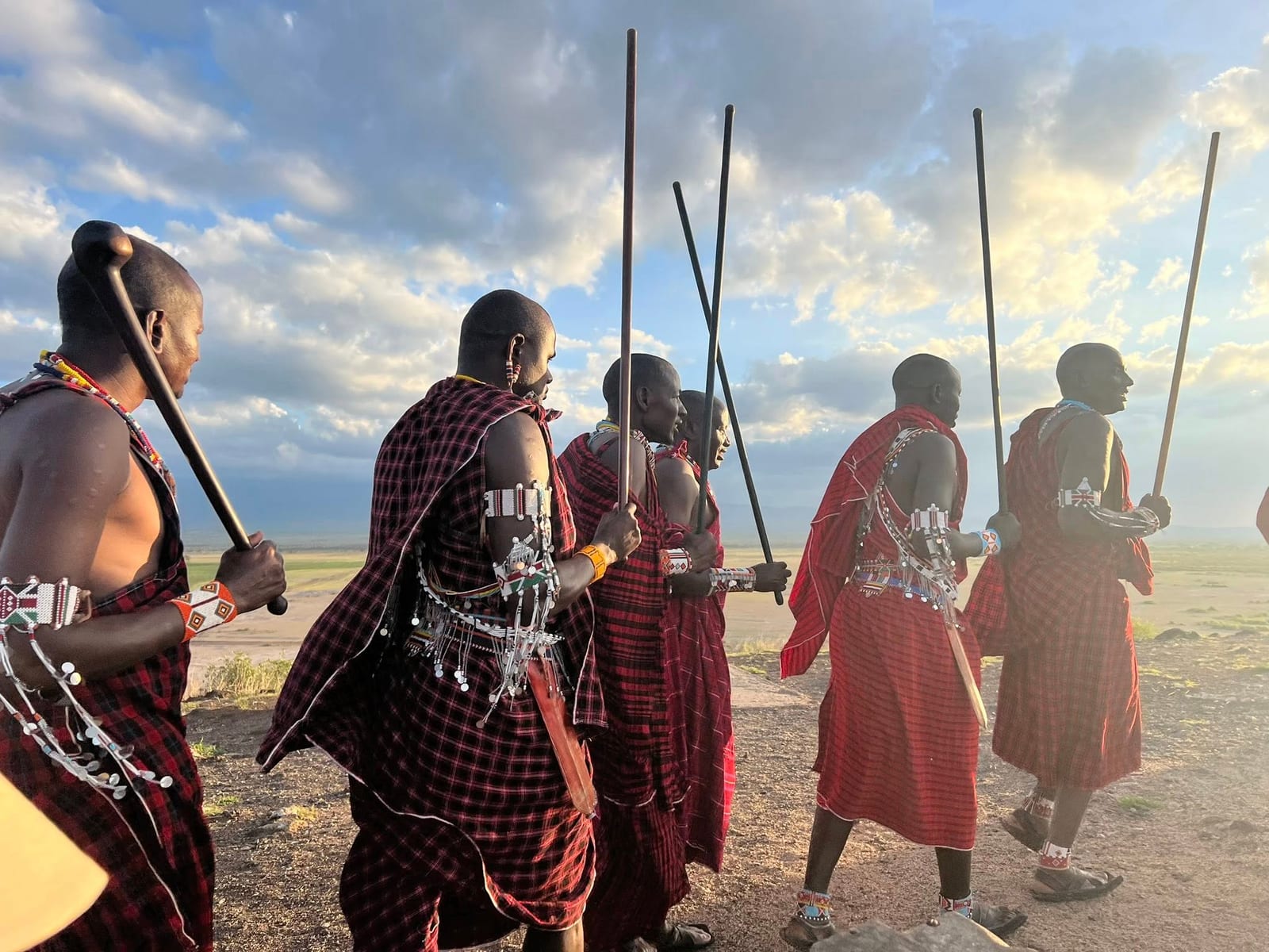 Maasai warriors at sunset